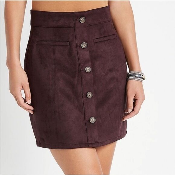 NWT Maurice’s Faux Suede Button Down High Rise Stretch Skirt Dark Purple Sz 12 - Picture 1 of 8